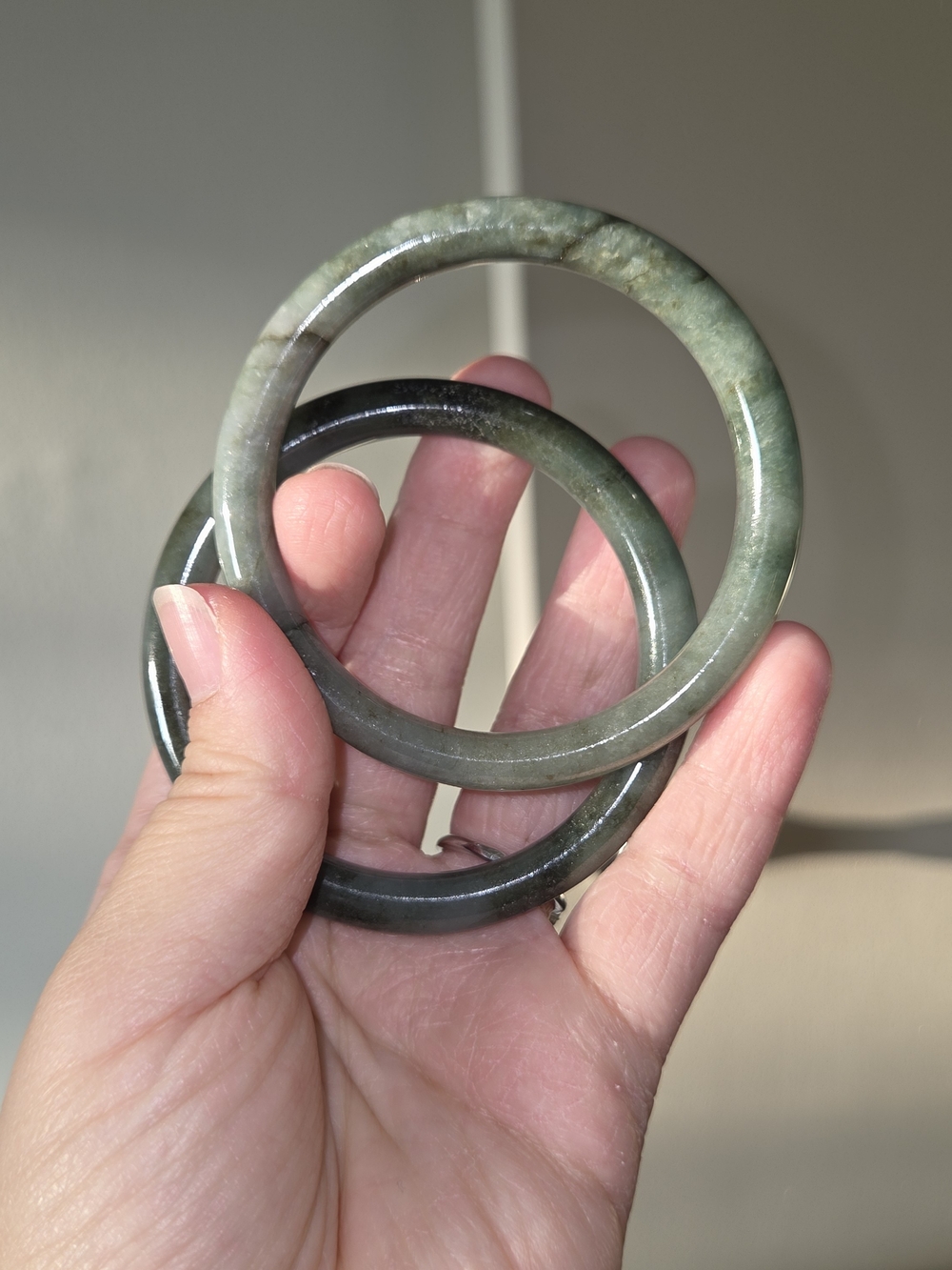Green Jade Stone Bangle Bracelet Pair